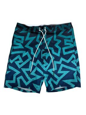 American Eagle Mens Board Short Size Small Teal Navy 7.5" AEO Swim